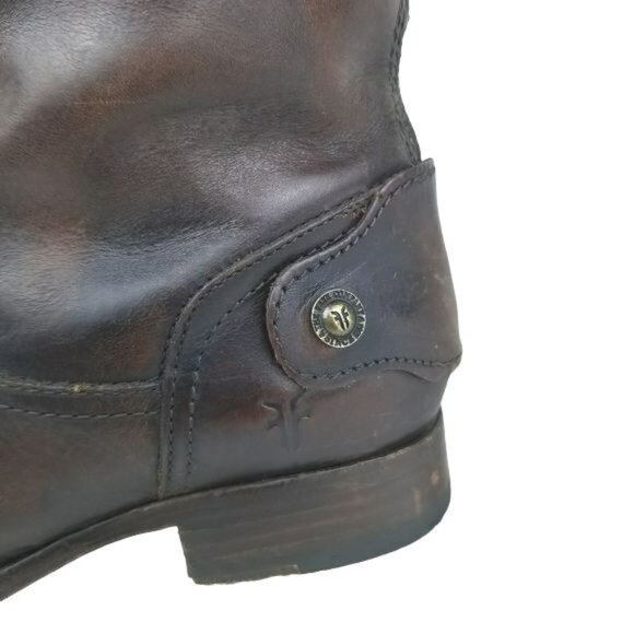 Frye Logo Embossed Melissa back button zip tall Riding Boots womens 6 - Picture 12 of 16